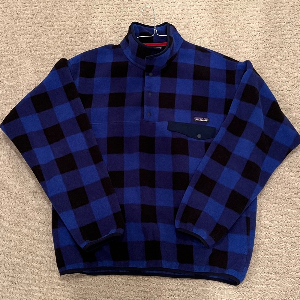 Patagonia Synchilla Snap-T Blue Plaid Fleece Pullover